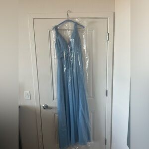 AZAZIE MAREN Steel Blue Flowy Pleated Chiffon Dress